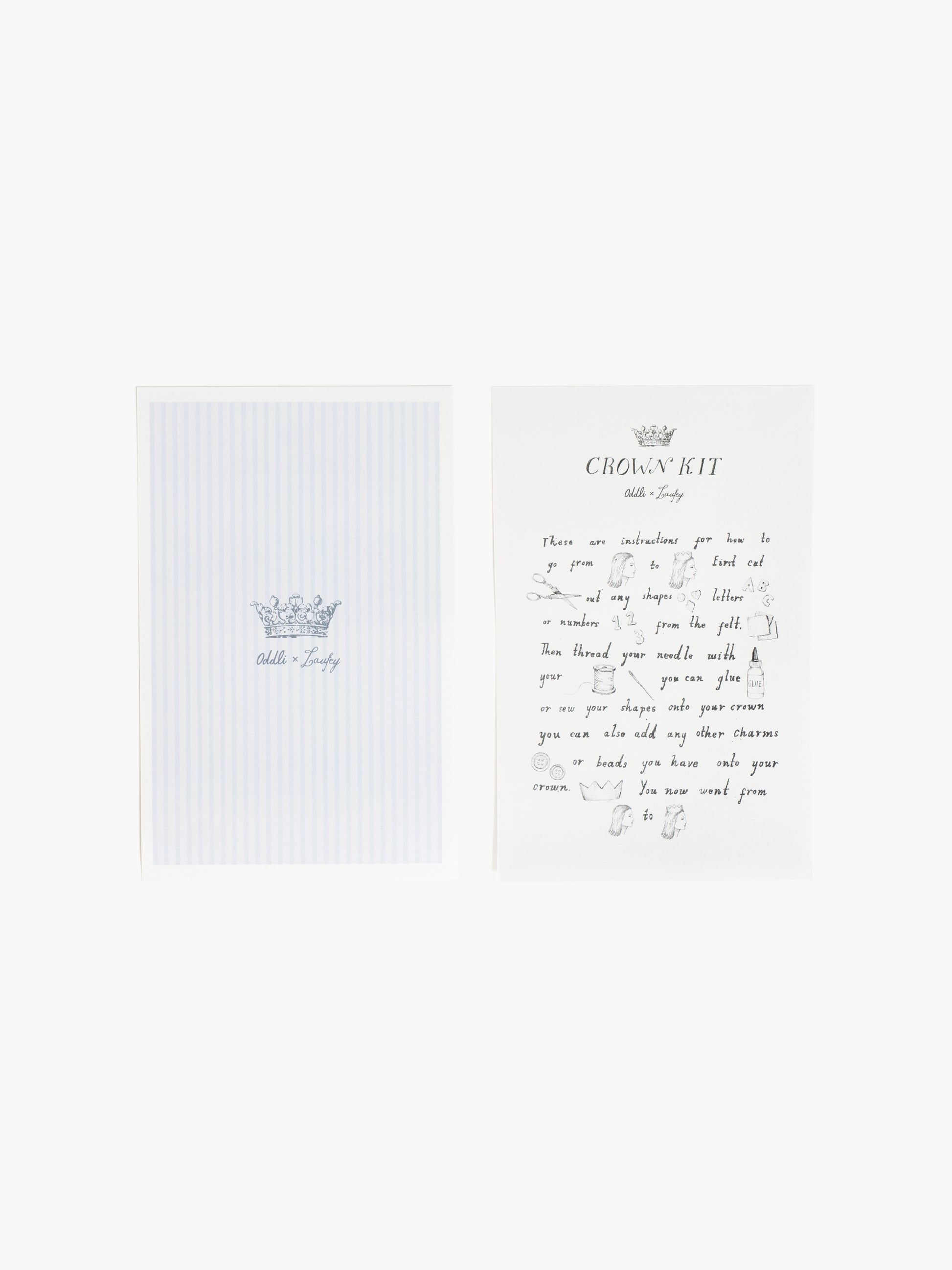White card with text and a small crown illustration on a white background