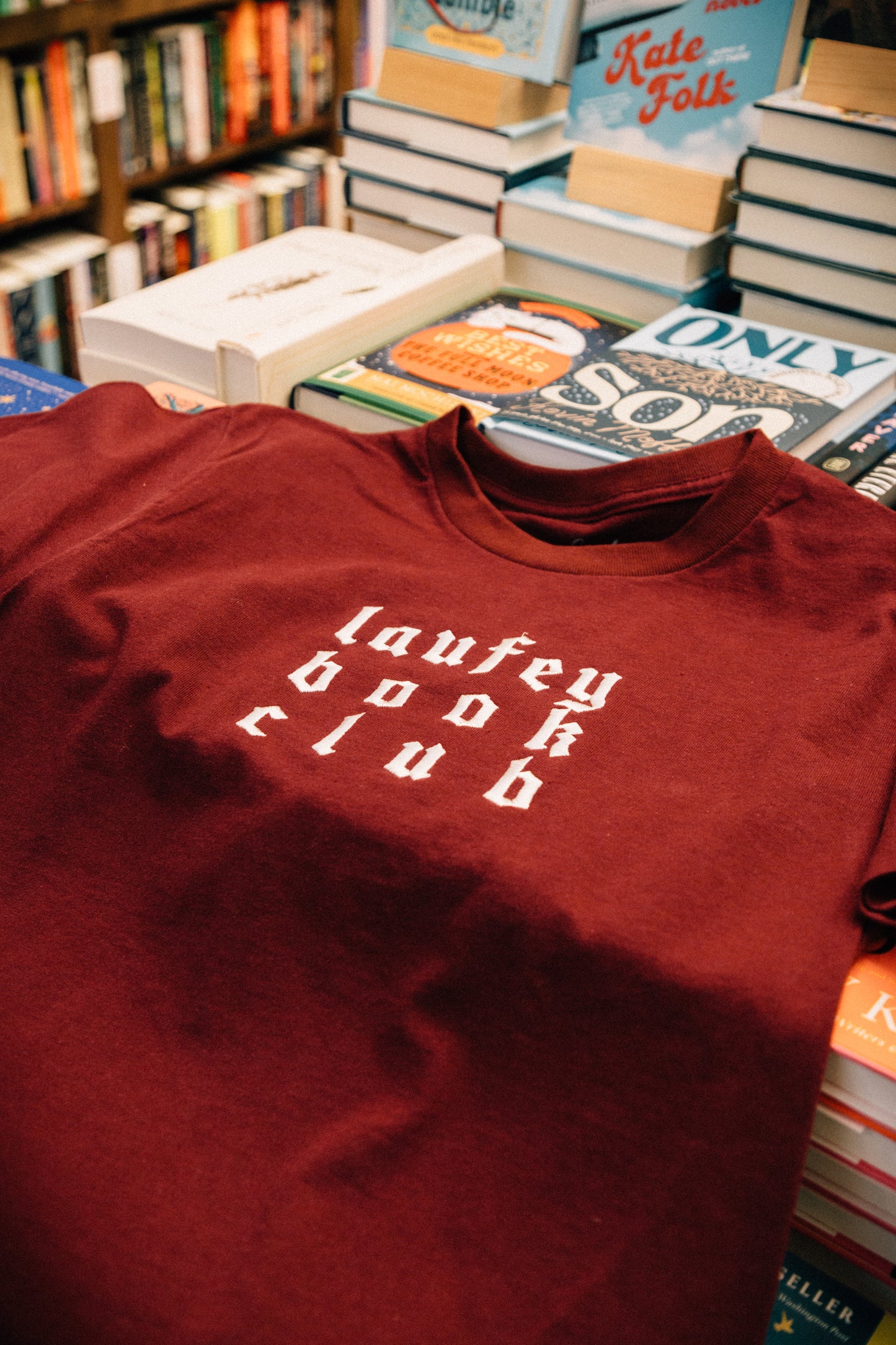 Book Club Embroidered Tee - Maroon