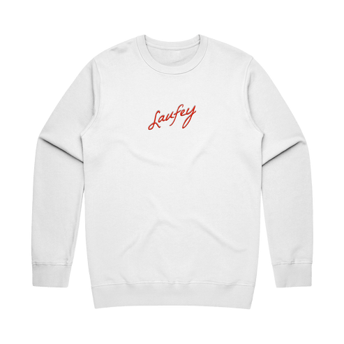 Red and white crew neck sales